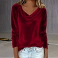 thumbnail image 2 of IMENGL Long Sleeve Shirts for Women Casual Velvet Cowl Neck Pleated Elegant Fall Ruched Blouse Soft T-Shirt Women's Basic Tee Long Sleeve Tops,Red, 2 of 7