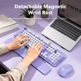 thumbnail image 2 of Wireless Keyboard and Mouse Combo, Retro Round Keycaps, Full Size with Detachable Wrist Rest, 2.4G for PC, Lavender Purple, 2 of 9
