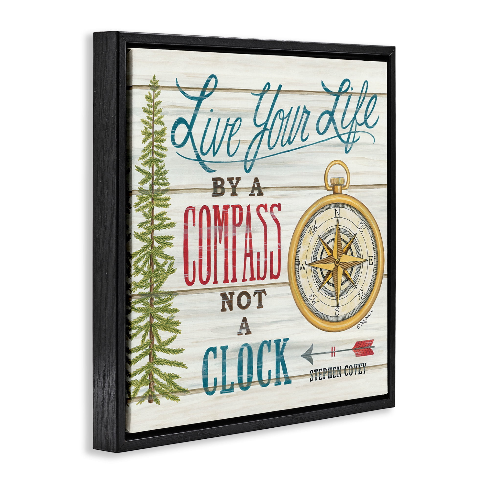 Stupell Industries Rustic Compass Adventure Phrase Typography Painting Black Floater Framed Canvas Art Print Wall Art, 25 x 25