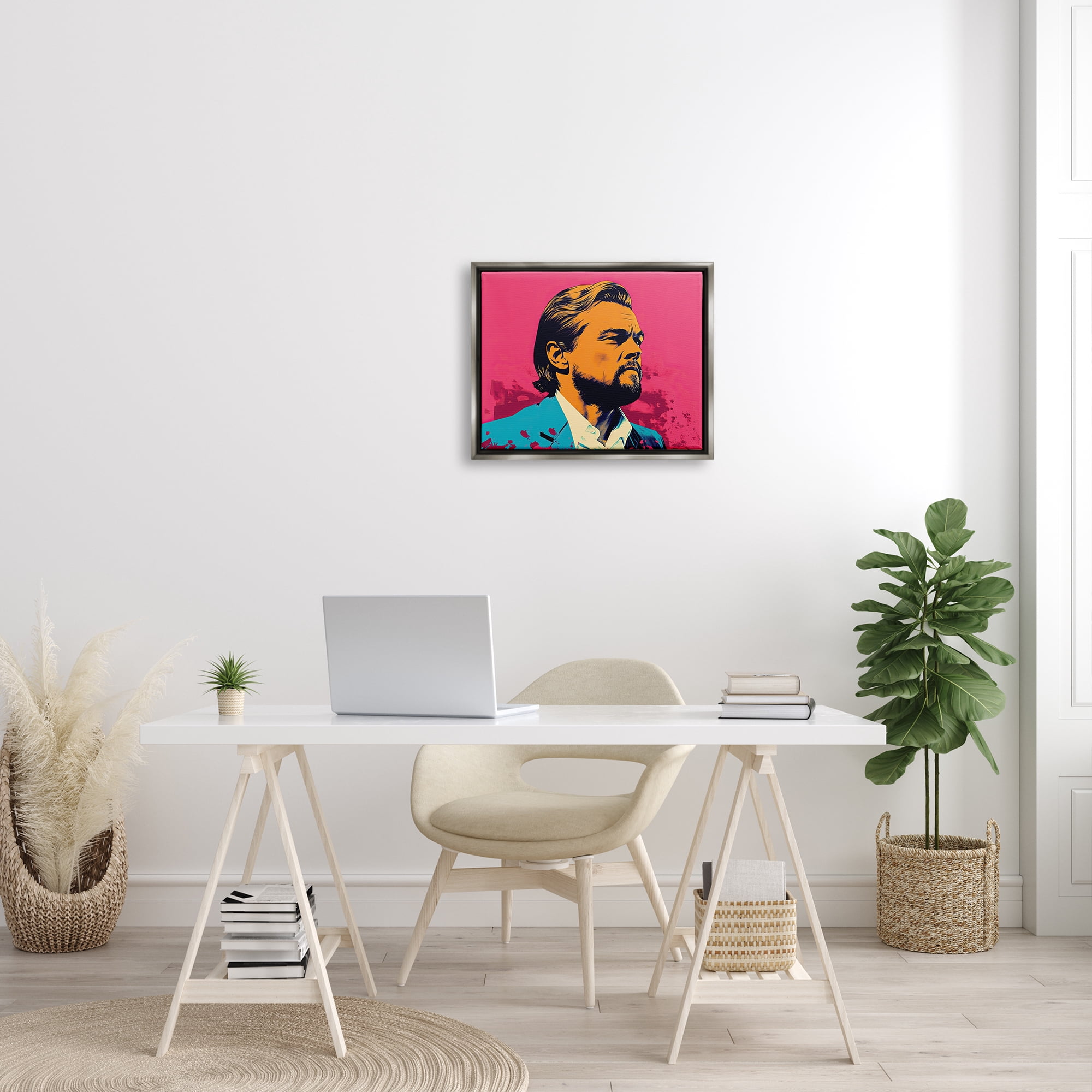 Stupell Industries Pop Style Leonardo DiCaprio Abstract Painting Gray Floater Framed Art Print Wall Art, 21 x 17