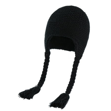 

kpoplk Hats For Boys Wool Knitted Cap Solid Color Knitting Baby Wool Ball Cap Braid Ear Protection Plus Warm(Black)