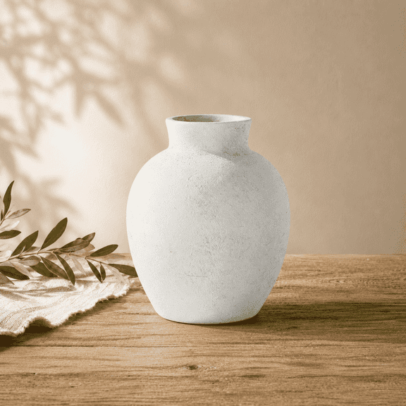 Small White Ceramic Rustic Vase, 6.1 Inch Farmhouse Decorative Vase for Flowers, Shelf and Table Decor, NOVATRAX