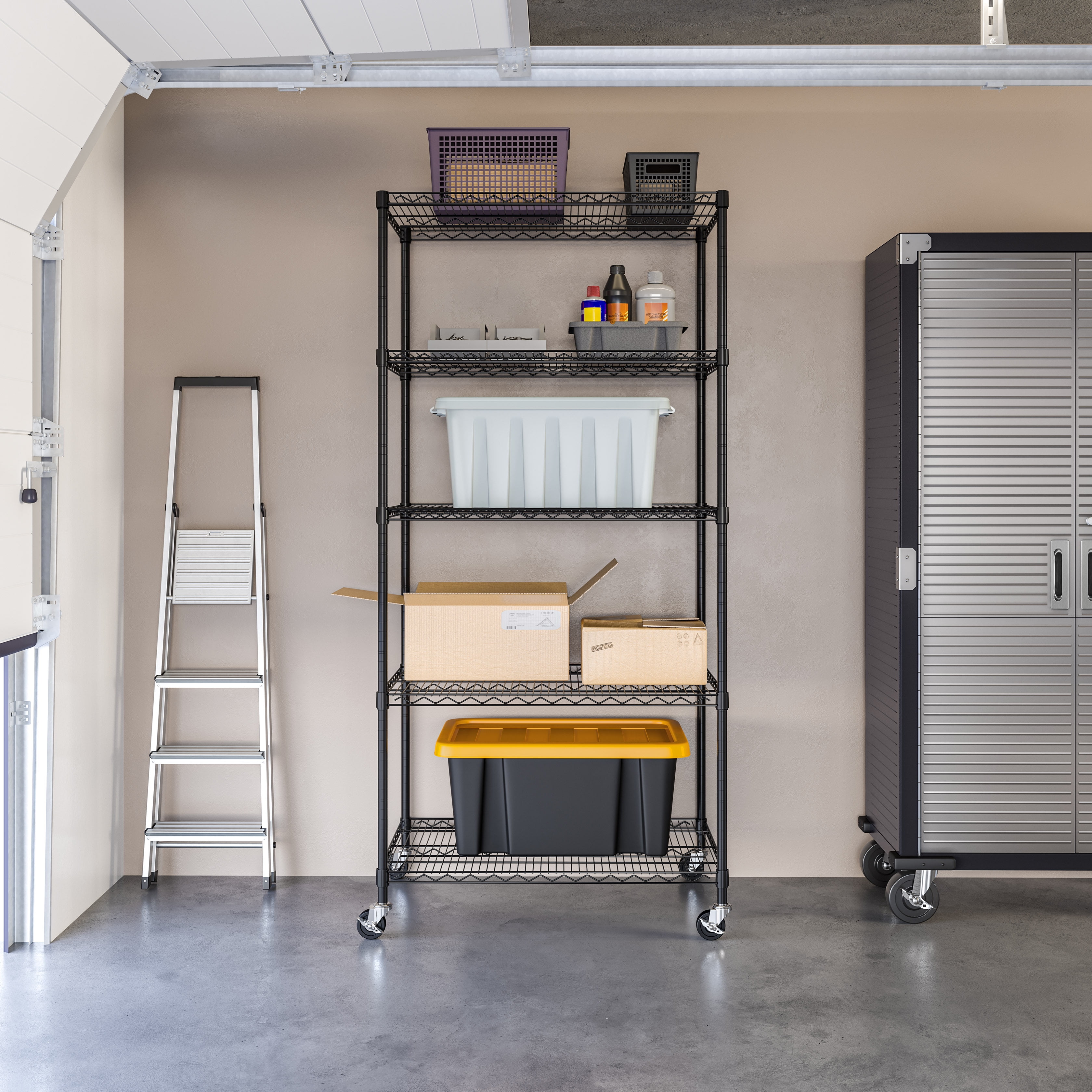 Seville Classics UltraDurable® 5-Tier NSF Steel Wire Shelving, 36" W x 24" D, Black