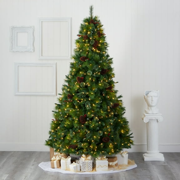 Nearly Natural Clear Prelit LED Assorted Colors Holiday Pine Christmas Tree, 8'
