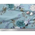 thumbnail image 2 of Soimoi Blue Japan Crepe Satin Fabric Leaves & Peony Floral Print Fabric by the Yard 42 Inch Wide, 2 of 3