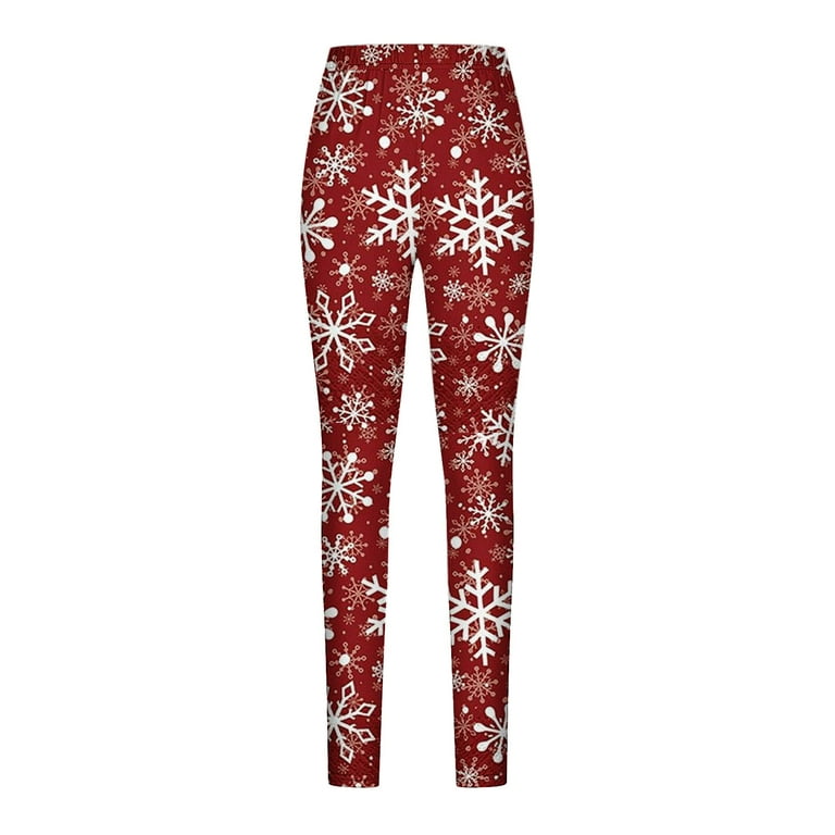 RYRJJ Merry Christmas Leggings for Women High Waist Yoga Pants 3D Xmas  Holiday Graphic Print Butt Lifting Elastic Legging Tights Red L