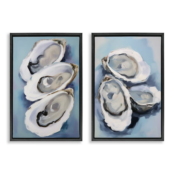 Stupell Industries Trio Half Shell Oysters Nautical & Beach Painting Black Floater Framed Canvas Art Print Wall Art, 17 x 25, Set of 2