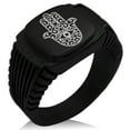 thumbnail image 1 of Stainless Steel Filigree Hamsa Hand of Fatima CZ Ribbed Needle Stripe Pattern Biker Style Polished Ring, 1 of 1