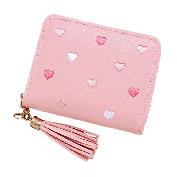 Cartoon Girls Cosmetic Pouch Wallet with Card Holder Mini PU Leather Billfold Organizer for Kids and Teens