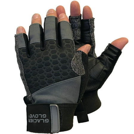 Glacier Outdoor Stripping - Fighting Fingerless Gloves Gray/Black Unisex Adult UV Fishing Gloves L