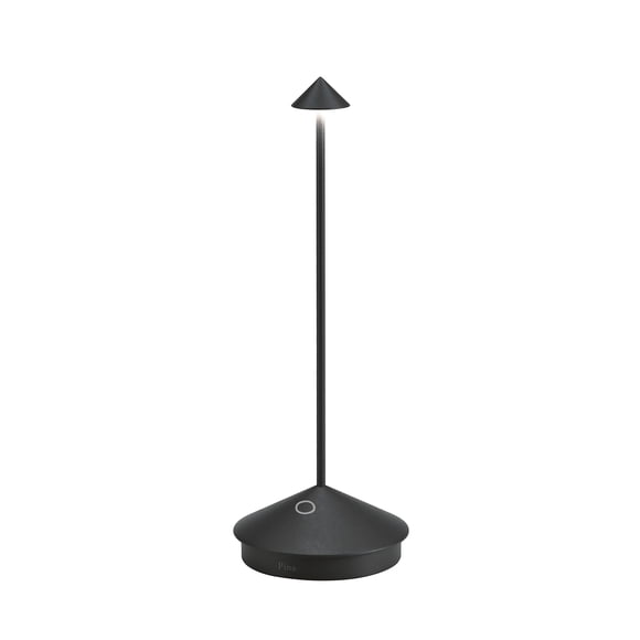 Lámpara de mesa LED inalámbrica Zafferano Pina Pro (negra) Aluminio con recubrimiento en polvo Regulable táctil Interior Exterior Base de carga por contacto Enchufe EE. UU. 114A 29 cm