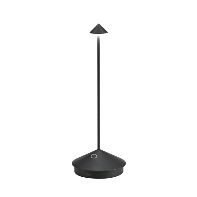 Lámpara de mesa LED inalámbrica Zafferano Pina Pro (negra) Aluminio con recubrimiento en polvo Regulable táctil Interior Exterior Base de carga por contacto Enchufe EE. UU. 114A 29 cm