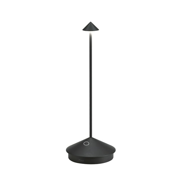 Lámpara de mesa LED inalámbrica Zafferano Pina Pro (negra) Aluminio con recubrimiento en polvo Regulable táctil Interior Exterior Base de carga por contacto Enchufe EE. UU. 114A 29 cm