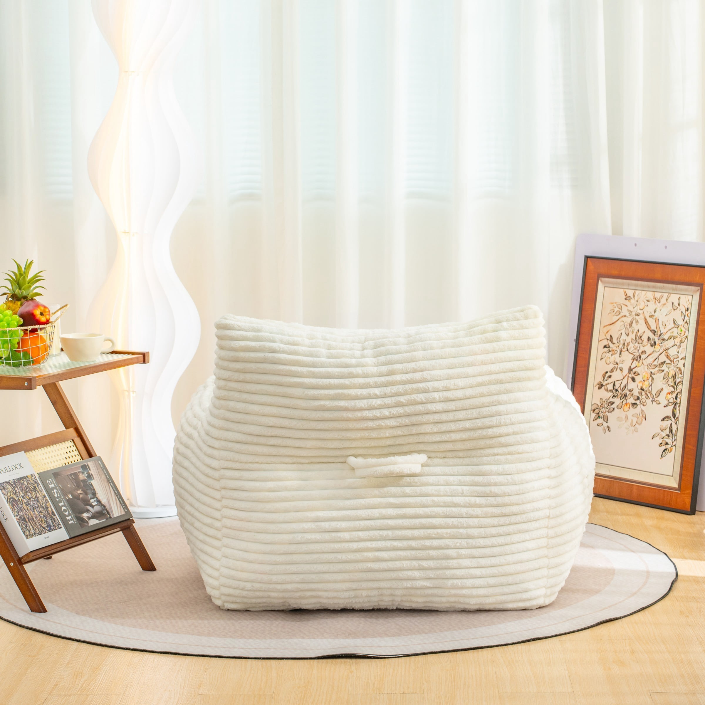 Oversized Bean Bag Chair for Adults with Armrests, Comfy Foam Lounge Sofa Chair for Living Room Bedroom Dorm, White