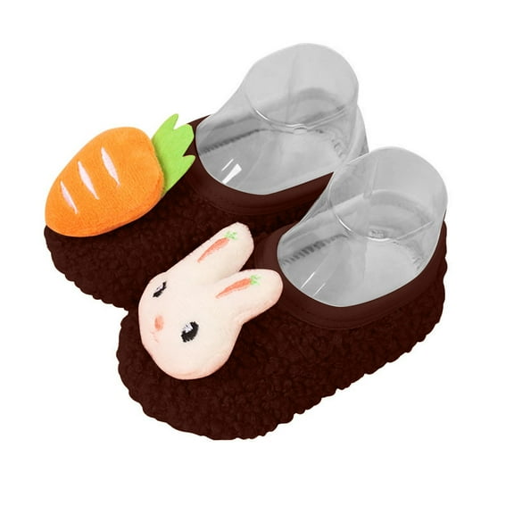 Akiihool Toddler Slippers Girl Baby Boys Girls Soft Plush Slippers Cartoon Warm Winter House Shoes (Coffee,6-12 Months)