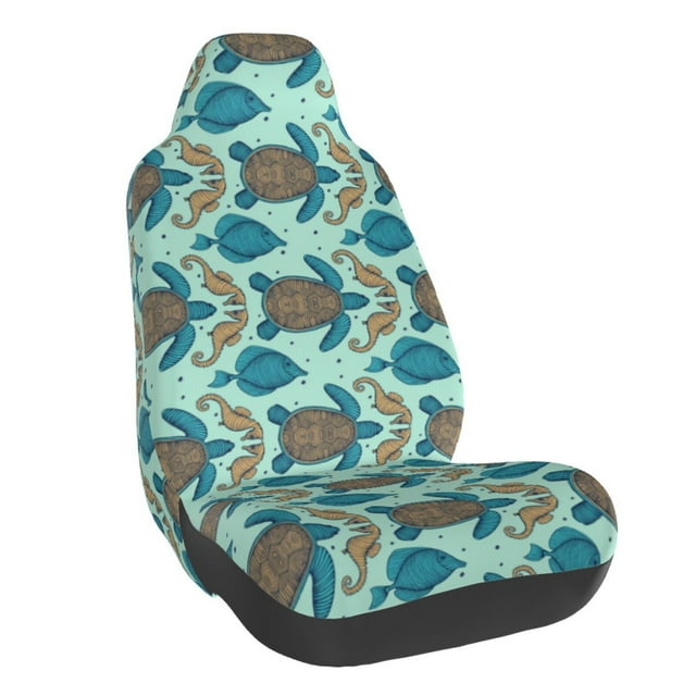 Wukai Turtles And Seahorses Full Set Car Seat Covers with Soft Padding Universal Auto Front Seats Protector and Cushion Mat