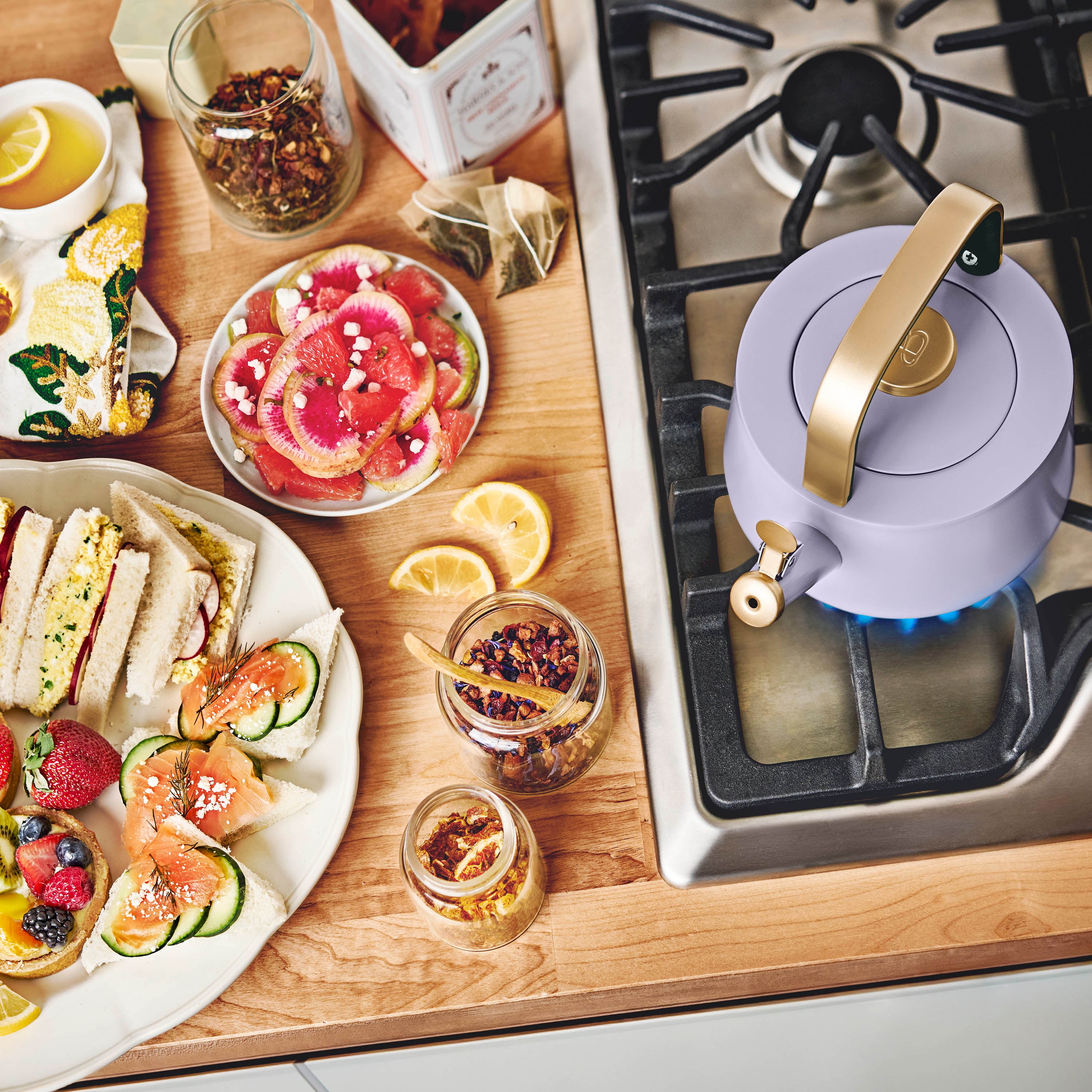 Beautiful 1.8L Ceramic Non-Stick Stovetop Tea Kettle, Lavender by Drew Barrymore