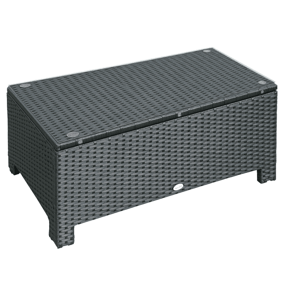Coffee Table Black PE Rattan and Steel Outdoor Side Table with Tempered Glass Top for Garden, Patio and Balcony, 85 x 50 x 39 cm