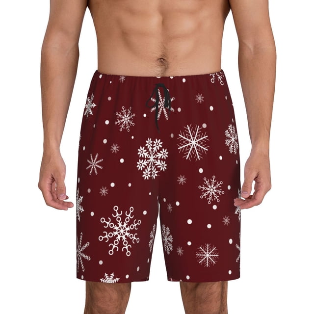 Balery Romantic white snowflakes Pantalones cortos de pijama de punto de algodón para hombre con cinturilla y bolsillos-XX-Large