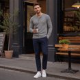 thumbnail image 2 of AZoiNM Men's Long Sleeve Henley Shirt Waffle Knit Regular Fit Casual Pullover Tee Soft Lightweight Button Front Top for Fall Winter Spring, 2 of 11