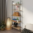 thumbnail image 2 of happimess Madera 72.05" Classic Industrial 5-Shelf Wood Wall-Mounted Open Ladder Bookcase with Metal Frame, Light Oak/Black, 2 of 9