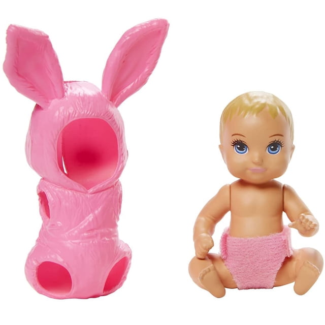 Barbie Skipper Babbysitters Club Dress Up Babies - GRP02 - Blue Eyed Baby Dressed in a Pink Bunny Outfit Barbie -