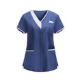 thumbnail image 3 of Craaazy Plus Size Women's Solid Color Nursing Scrub T-shirts with Contrast V-Neck and Multi Pockets for Medical Work Gift, 3 of 6