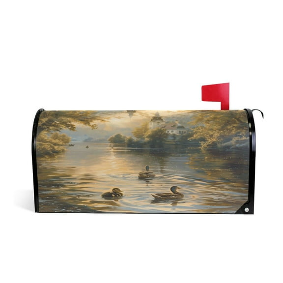 Mailbox Covers Magnetic Large Size Post Box Cover Wrap Outside Waterproof Home Yard Garden Decor Ducks Swimming in Lake at Sunrise 25.5x21