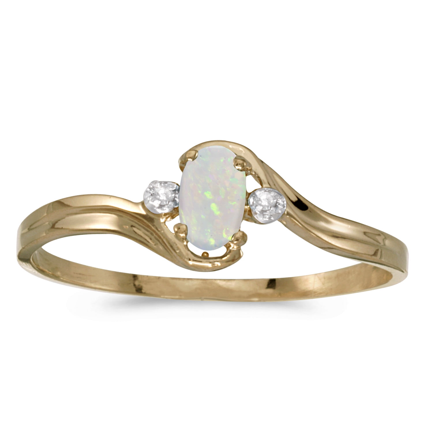 10k Yellow Gold Oval Opal And Diamond Ring by