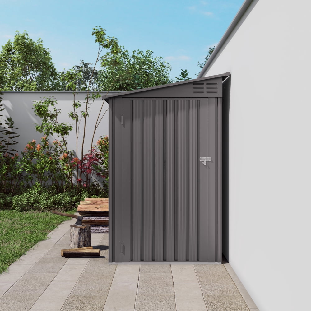 4x9 FT Metal Shed with Vents and Window, Sloping Roof Outdoor Storage for Garden Tools, Backyard, Patio, Ventilated & Weather-Resistant