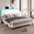 thumbnail image 6 of King Size LED Platform Bed Frame with Adjustable Headboard&Charging Station&LED Lights,Modern PU Leather Upholstered Bed, No Box Spring Needed, White, 6 of 9