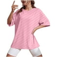 thumbnail image 2 of Women's Short Sleeve T Shirts Crewneck Loose Casual Summer Cotton Tees Tops Pink S, 2 of 6