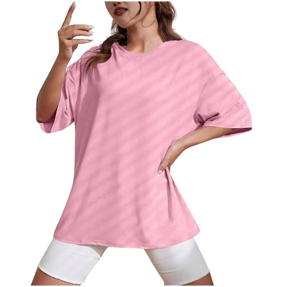 AherBiu Summer Tops for Women 1/2 Sleeve Crewneck Comfy Tshirts Casual Loose Fitting Basic Plain Tees
