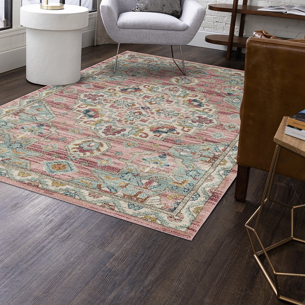 Mohawk Home Catalan Low Pile Latex Backed Stain and Fade Resistant Geometric Pink Indoor Area Rug, 3'11" X 6'