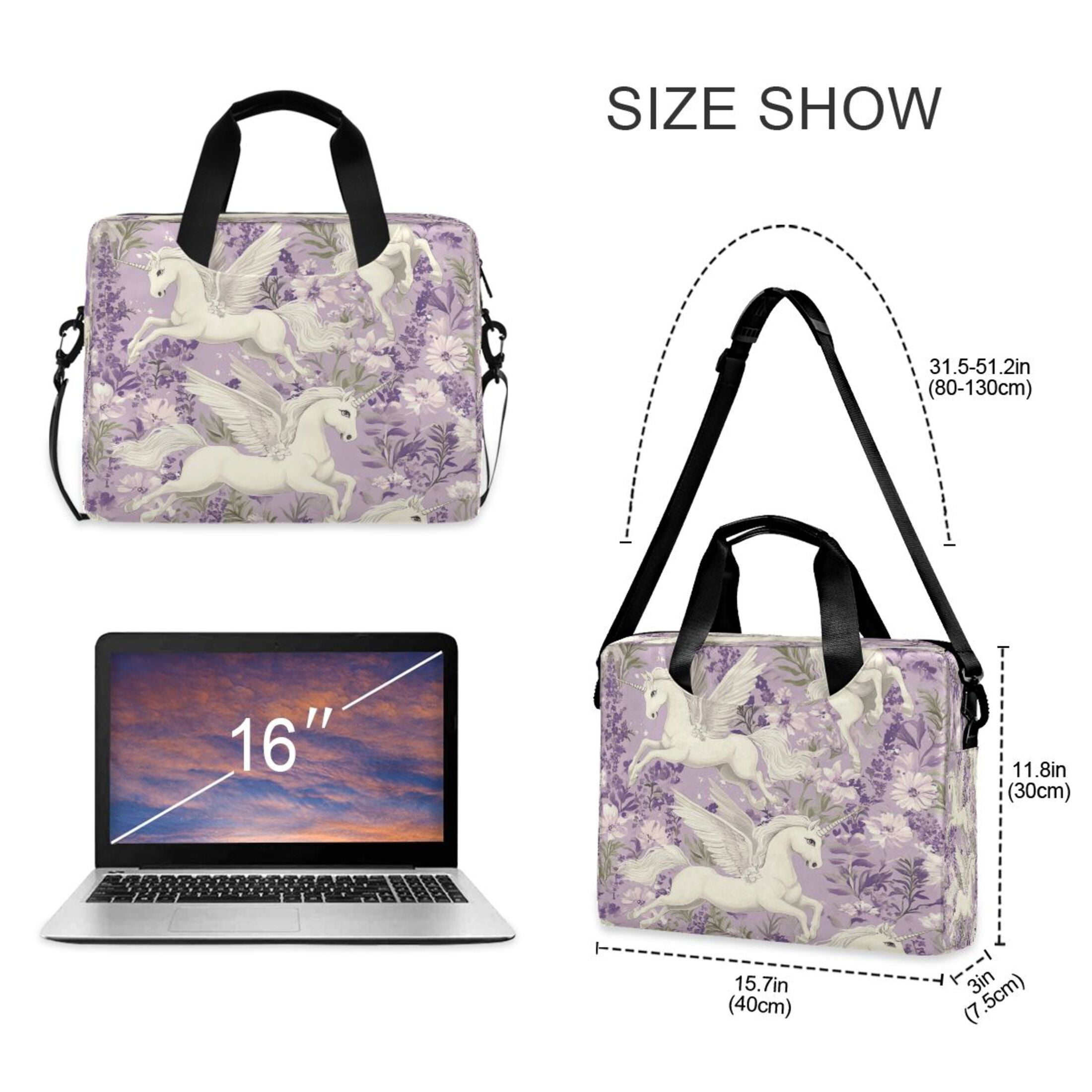 16" Laptop Tote Bag Laptop Sleeve Case Computer Briefcase for Work & Travel White Unicorns and Pegasi