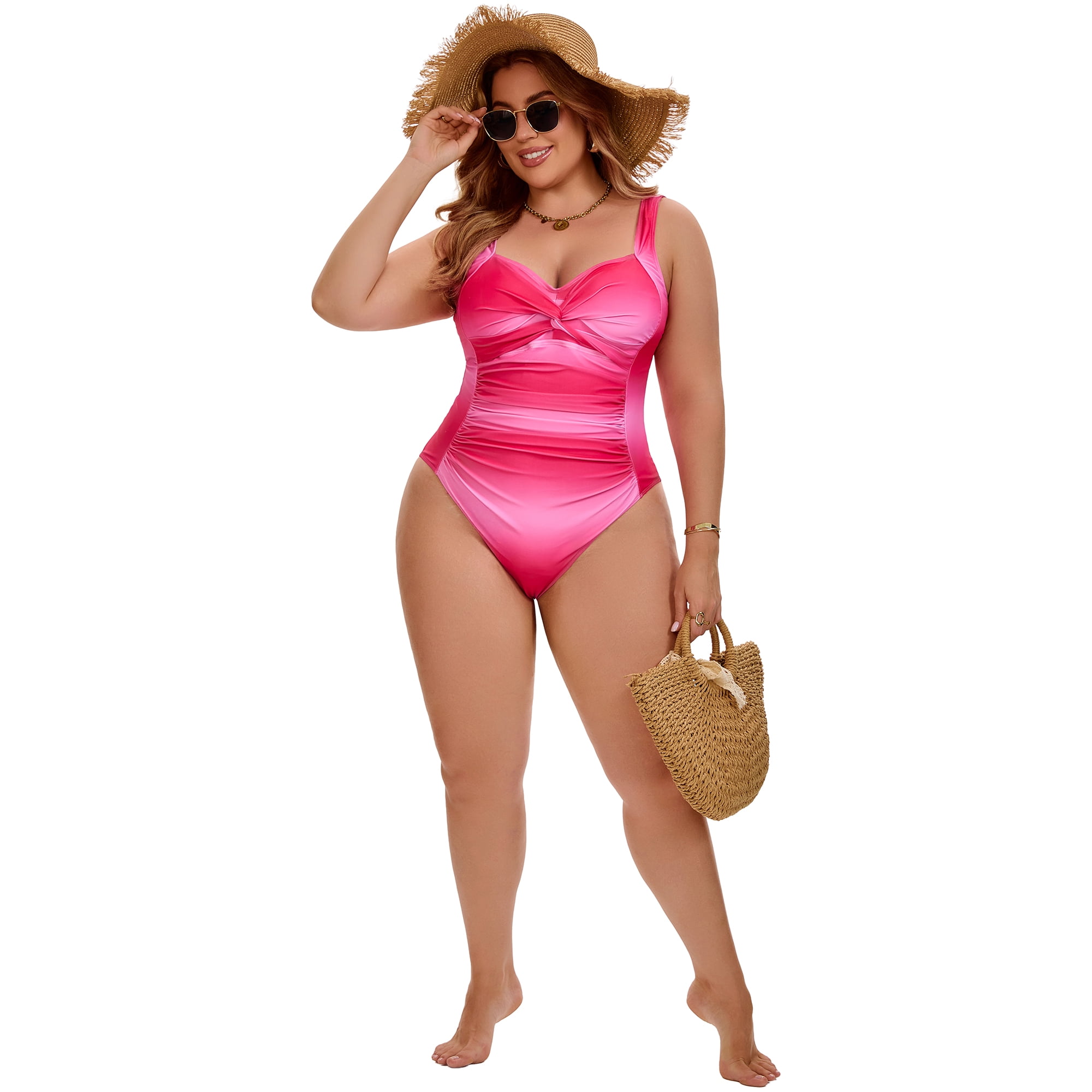 DARING DIVA Women's Plus 1 Piece Push Up Tummy Control Swimsuits 2X Hot Pink