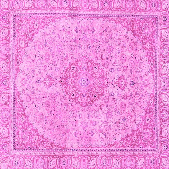 Ahgly Company Indoor Square Abstract Pink Modern Area Rugs, 7' Square