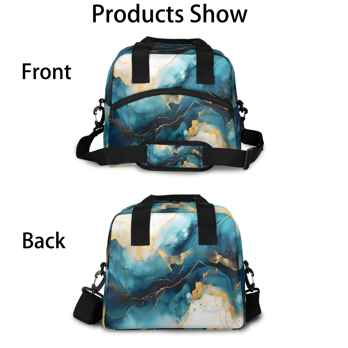 Herdesigns Dark Blue Marble Insulated Lunch Bag for Women Men Adults Large Reusable Lunch Box Leakproof Portable Cooler Tote Bags with Adjustable Shoulder Strap