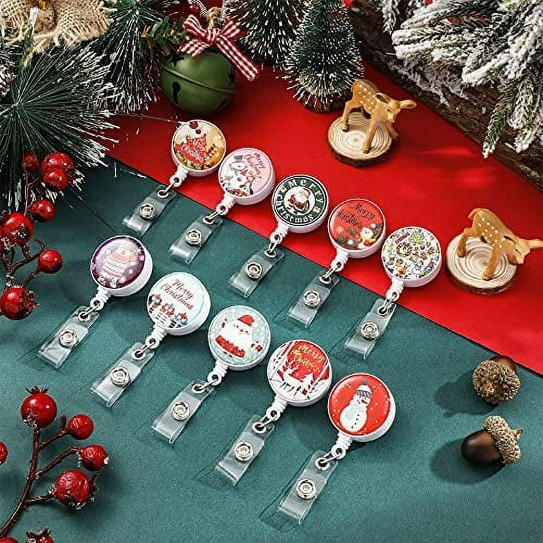 10 Pieces Christmas Badge Reel Merry Christmas Santa Claus Snowman  Retractable Badge Holder with Alligator Clip Decorative Badge Reel Clip for  Nurse Office Students, Christmas Decor Party Supplies 