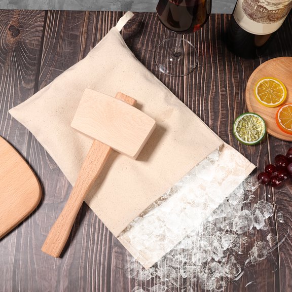 Ice Bag and Mallet Cotton Ice Crushing Bag and Wood Ice Mallet Easy to Use Ice Crusher Bag with Ice Hammer Multipurpose Crushed Ice Bag for Home Bar Use