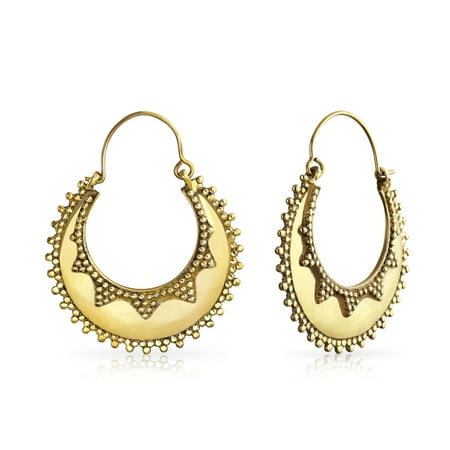 Style Bead Earrings - Boho Bali Tribal Style Caviar Beaded Edge Crescent Round Flat Shaped Large Hoop Earrings For Women Gold Plated Metal
