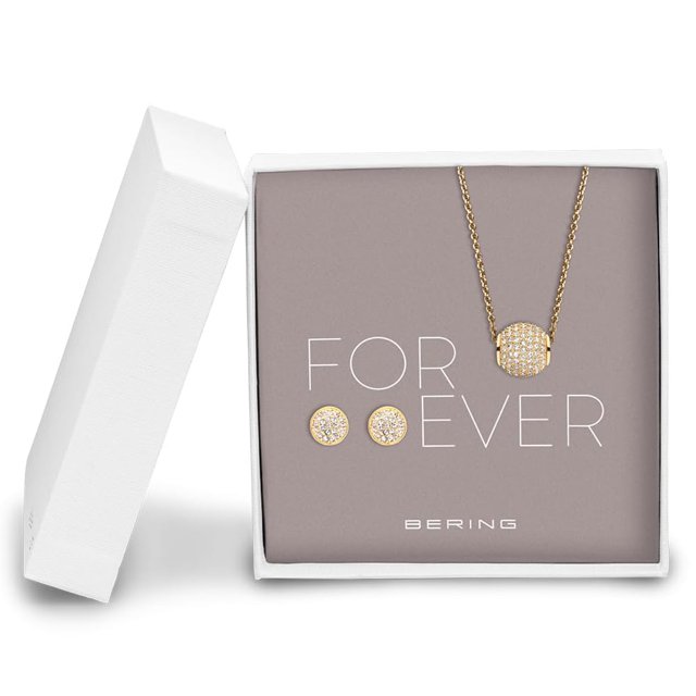 Juego de joyas BERING 414Sparkle-708: collar, colgante y pendientes de acero dorado
