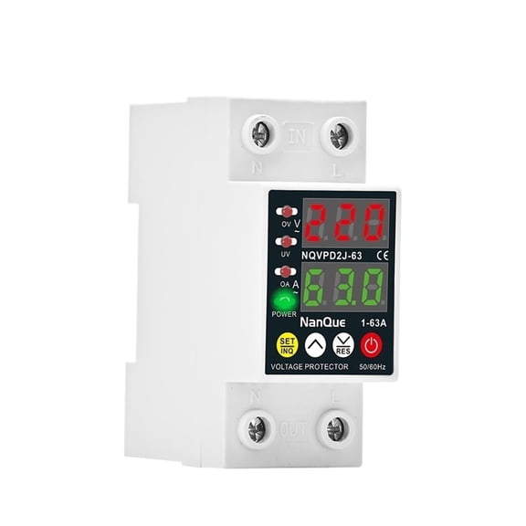 YUASDGCK Ajustable Voltage Protector AC110V 50/60Hz Automatic Recovery Settable Current Protector 1-63A Voltage Current Meter 63A 110V-127V