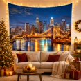 thumbnail image 3 of City Skyline and Bridge Reflected on Water, Nostalgic Retro Style for Travel Lovers, City Wall Art, Housewarming Gift, Tapestry Wall Hanging for Bedroom and Living Room, 3 of 7