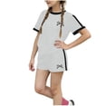 thumbnail image 2 of SGFCWSX Girls 2 Piece Outfits Summer Bow Print Short Sleeve T Shirt Side Stripe Shorts Set for Kids Gray Size 5T, 2 of 6