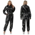 thumbnail image 3 of Choomomo Women Alien Outfits One-piece Rompers Dancewear Shiny Metallic Unitard Jumpsuit Clubwear Black XXL, 3 of 5
