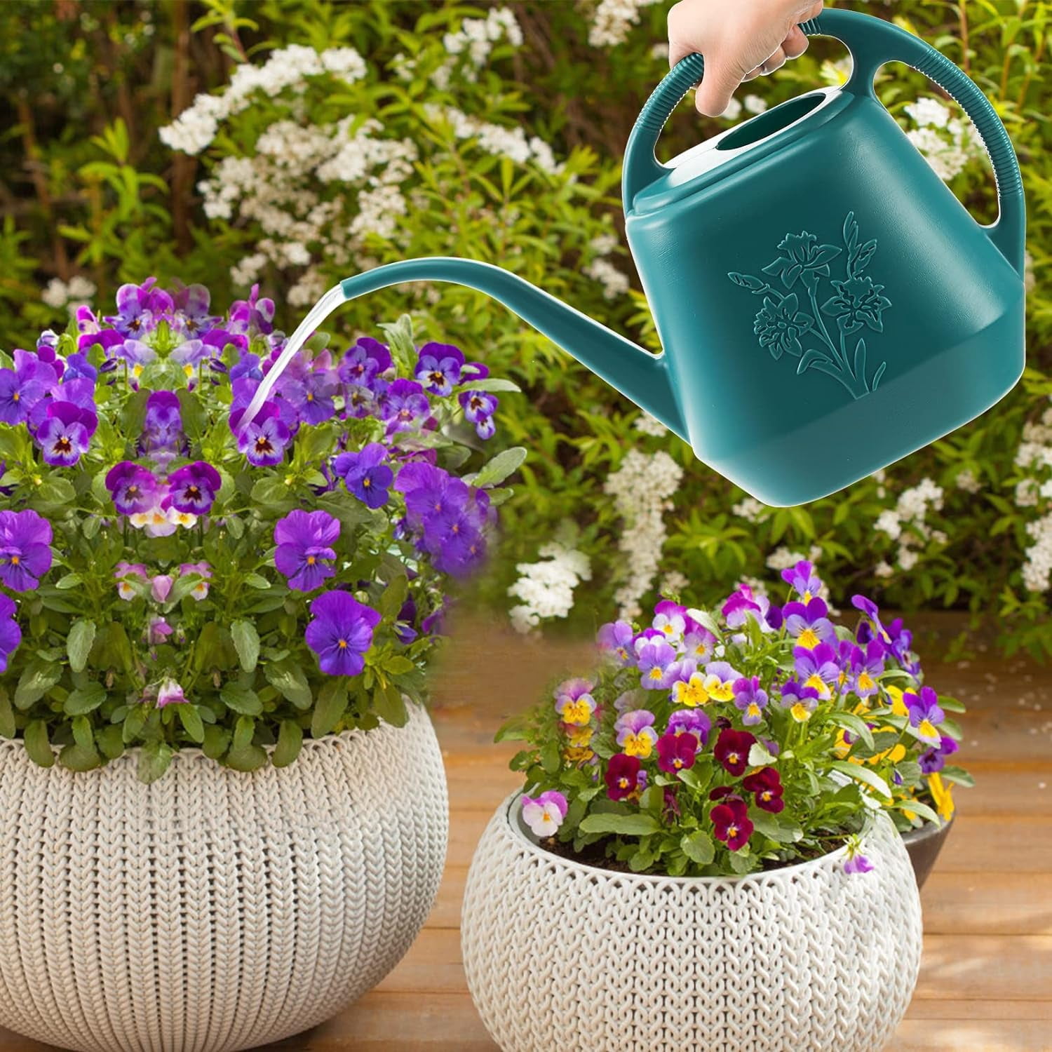 1-Gallon Plastic Watering Can with Comfortable Handle, Garden Cans Long Spout for Indoor Outdoor Plants (Green)