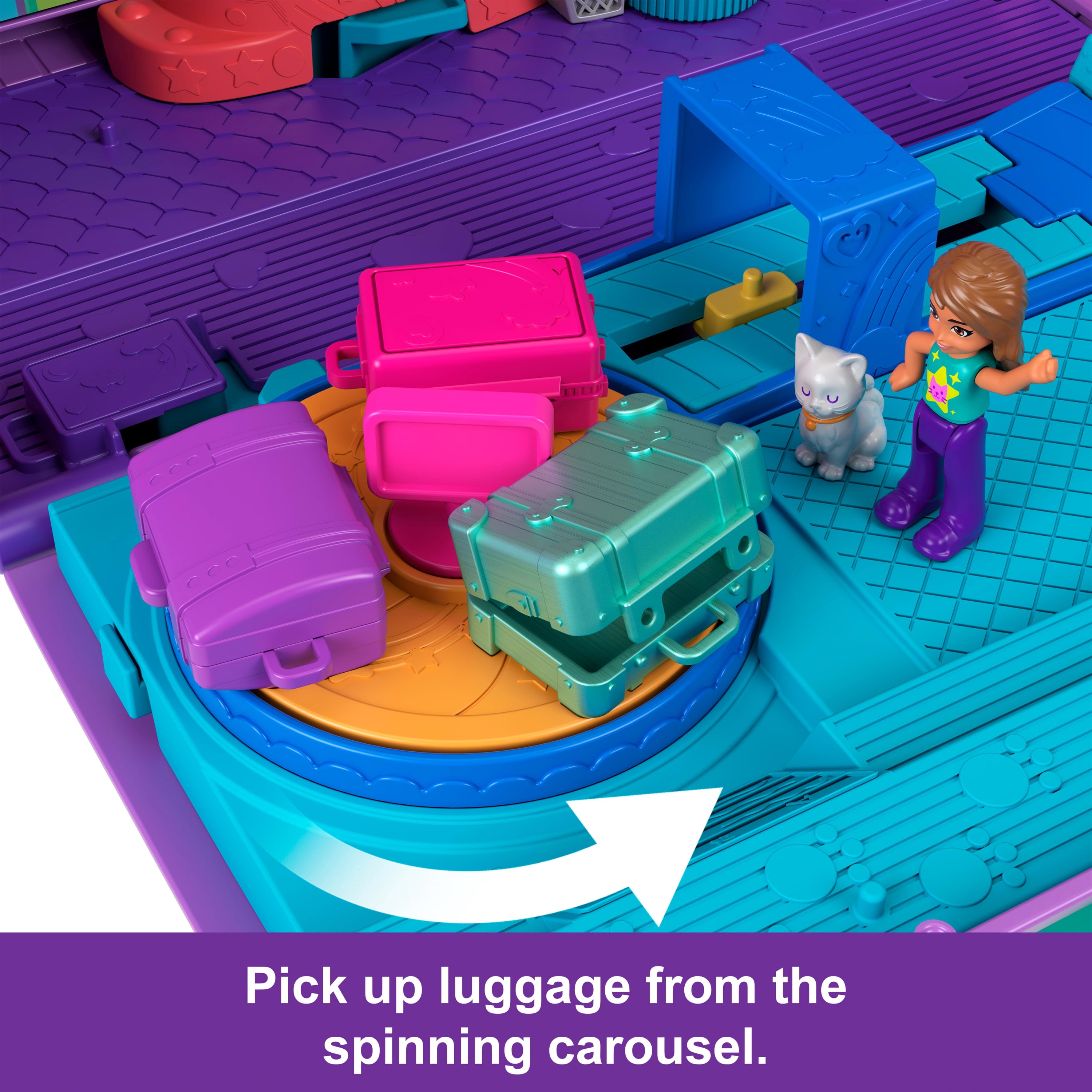 Polly Pocket Kitty Airways Playset with 2 Micro Dolls and Pet, Airplane Travel Toy with Accessories