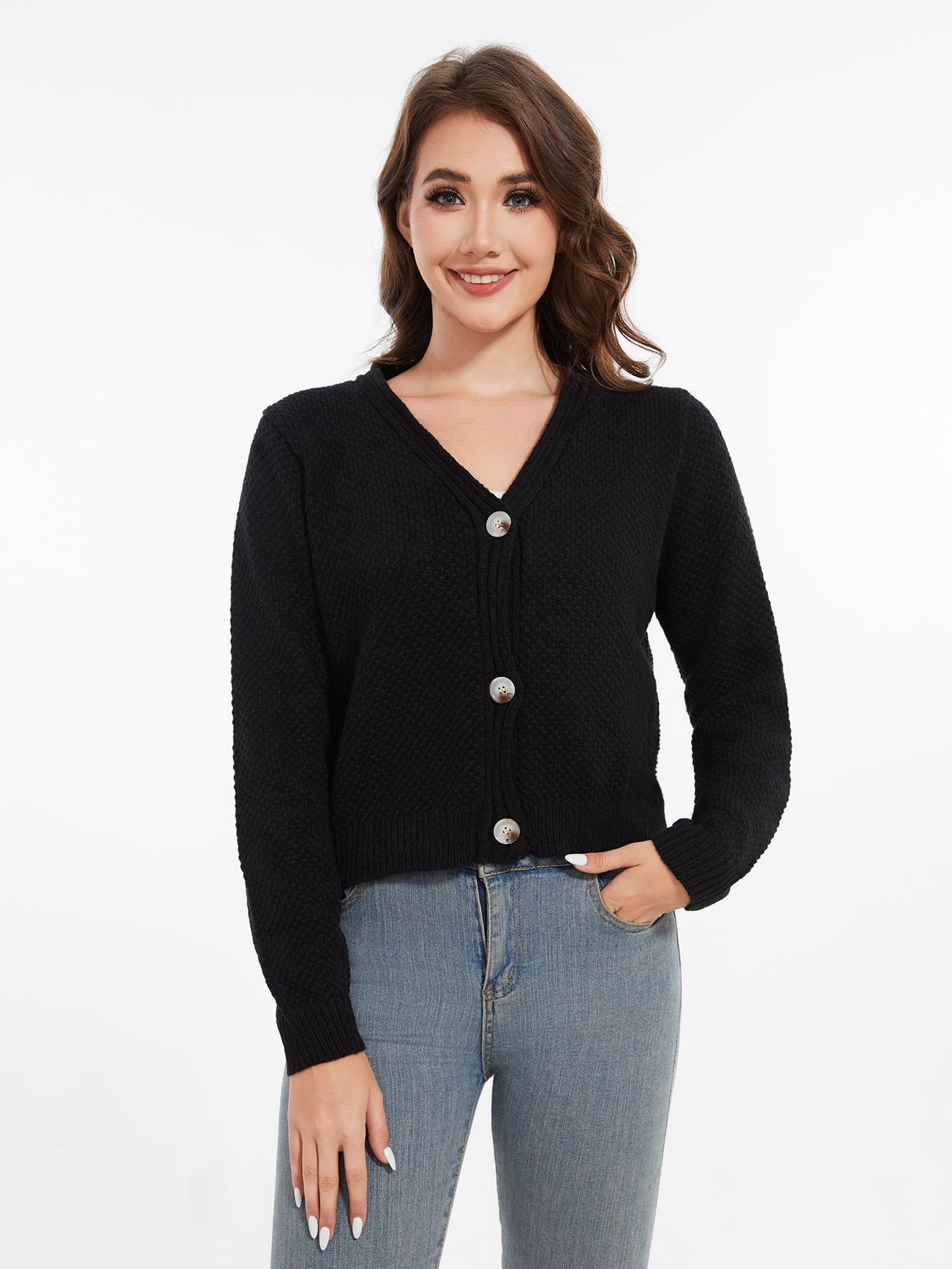 Women's Cardigan Sweaters Open Front Long Sleeve Button Down Knit Jackets with Pockets - image 3