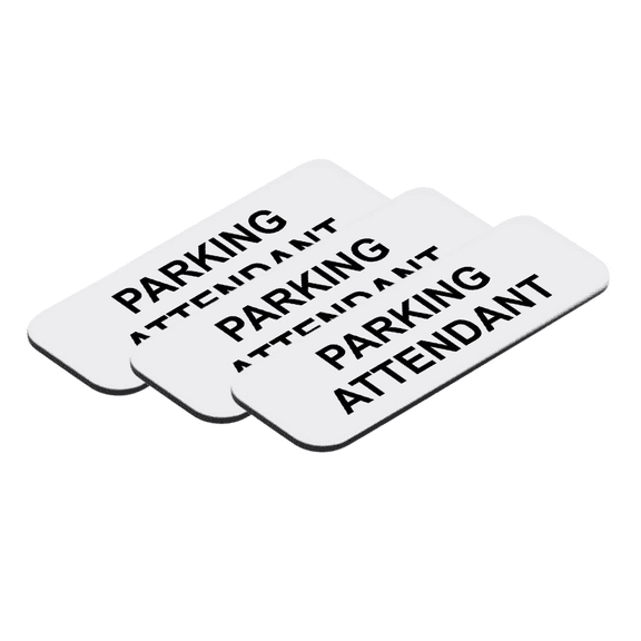Parking Attendant 1 x 3" Name Tag/Badge, White, (3 Pack)